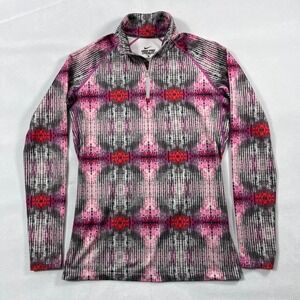 Nike Pro Combat 1/4 Zip Women Medium‎ Fitted Pullover Pink Dri Fit Artsy Print